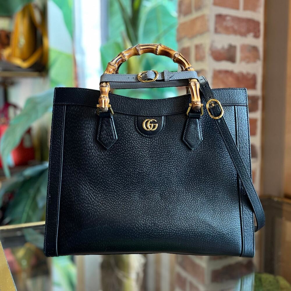GUCCI Medium Diana Black Leather Tote Bag